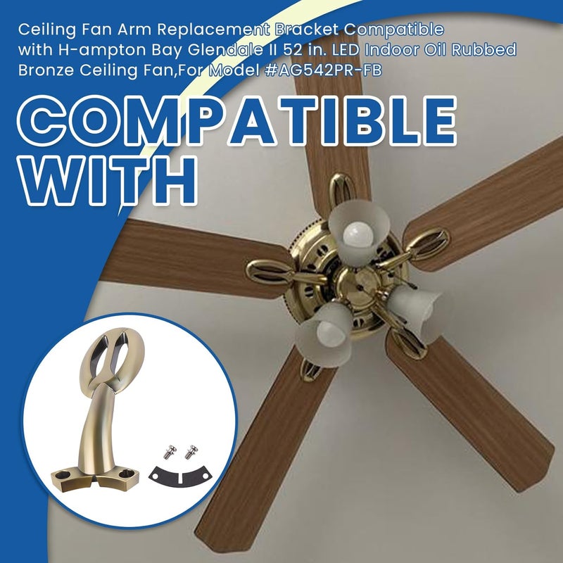 Ciuouient Ceiling Fan Arm Replacement Bracket Compatible with H-ampton Bay Glendale II 52 in. LED Indoor Oil Rubbed Bronze Ceiling Fan,For Model #AG542PR-FB,1Pc(Color:Brass) - Image 2
